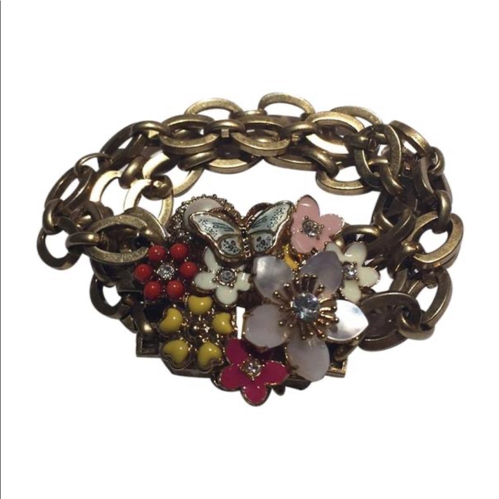 Juicy Couture Gold Pink Flower Chain Bracelet